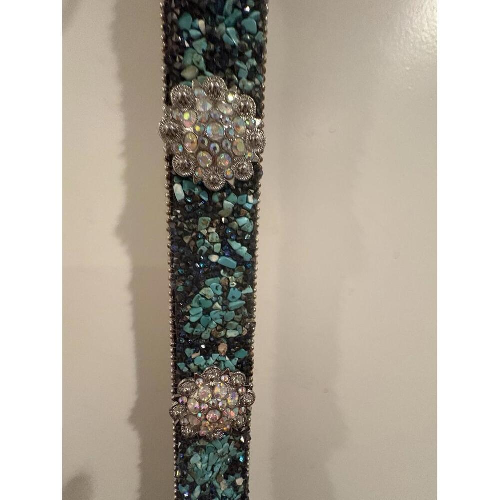 Sparkly Rhinestone Ladies Atlas Western Show Belt Turquoise & Black crystals